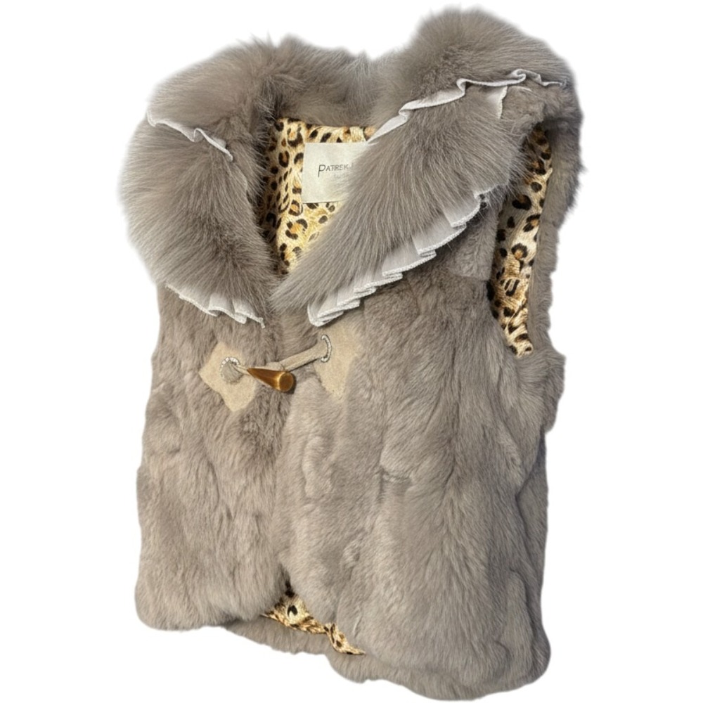 Patrizia Luca Milano Grey Rabbit and Fox Fur Vest Leopard Lining Small